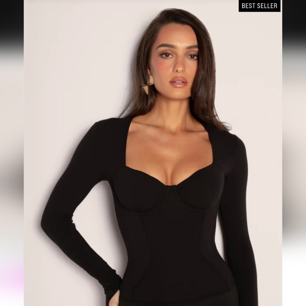 Ta3 Sweetie Long Sleeve Sweetheart Corset Tie Open Back Shaping Laced Top S NWT